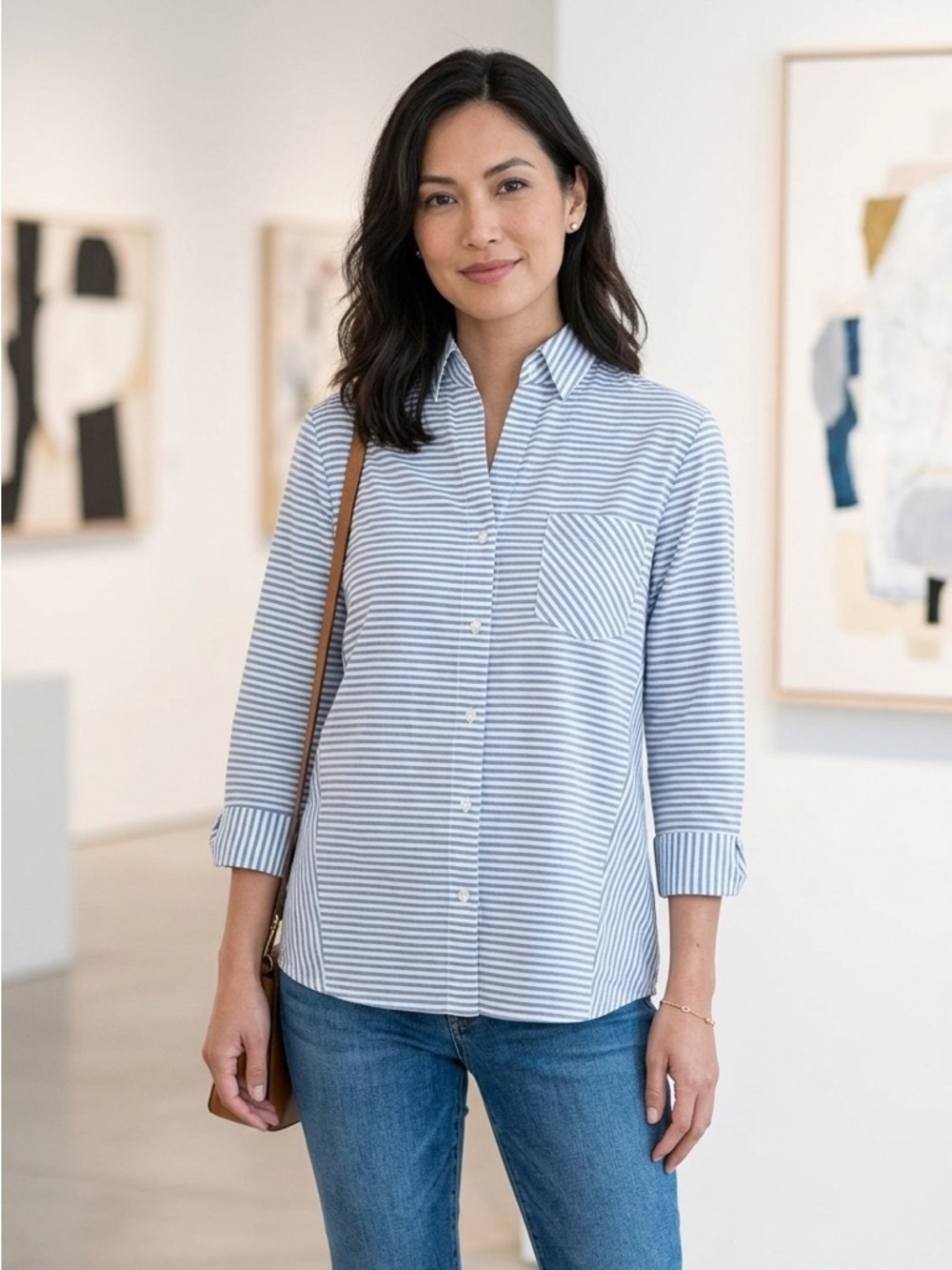 Lili’s Closet | Striped Button Down Blue & White Shirt | 100% Cotton | Sz M